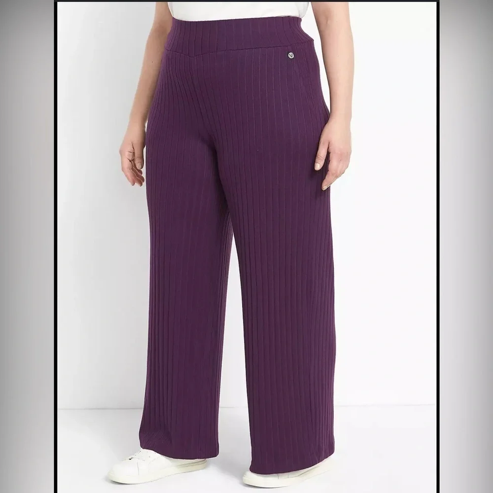 Lane Bryant LIVI Purple Hacci Rib Knit Wide Leg Lounge Pants 26/28 NWT